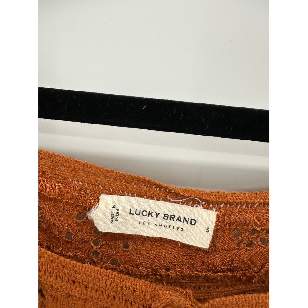 Lucky Brand Top‎ Womens Sz S Burnt Orange Lace Ruffle Button Front Boho Earthy - Picture 5 of 7